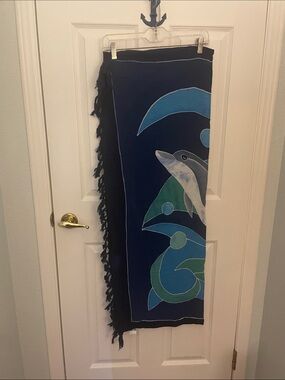 Navy Dolphin Print Sarong with Teal and Aqua Accents by Tiger Lily Indonesia